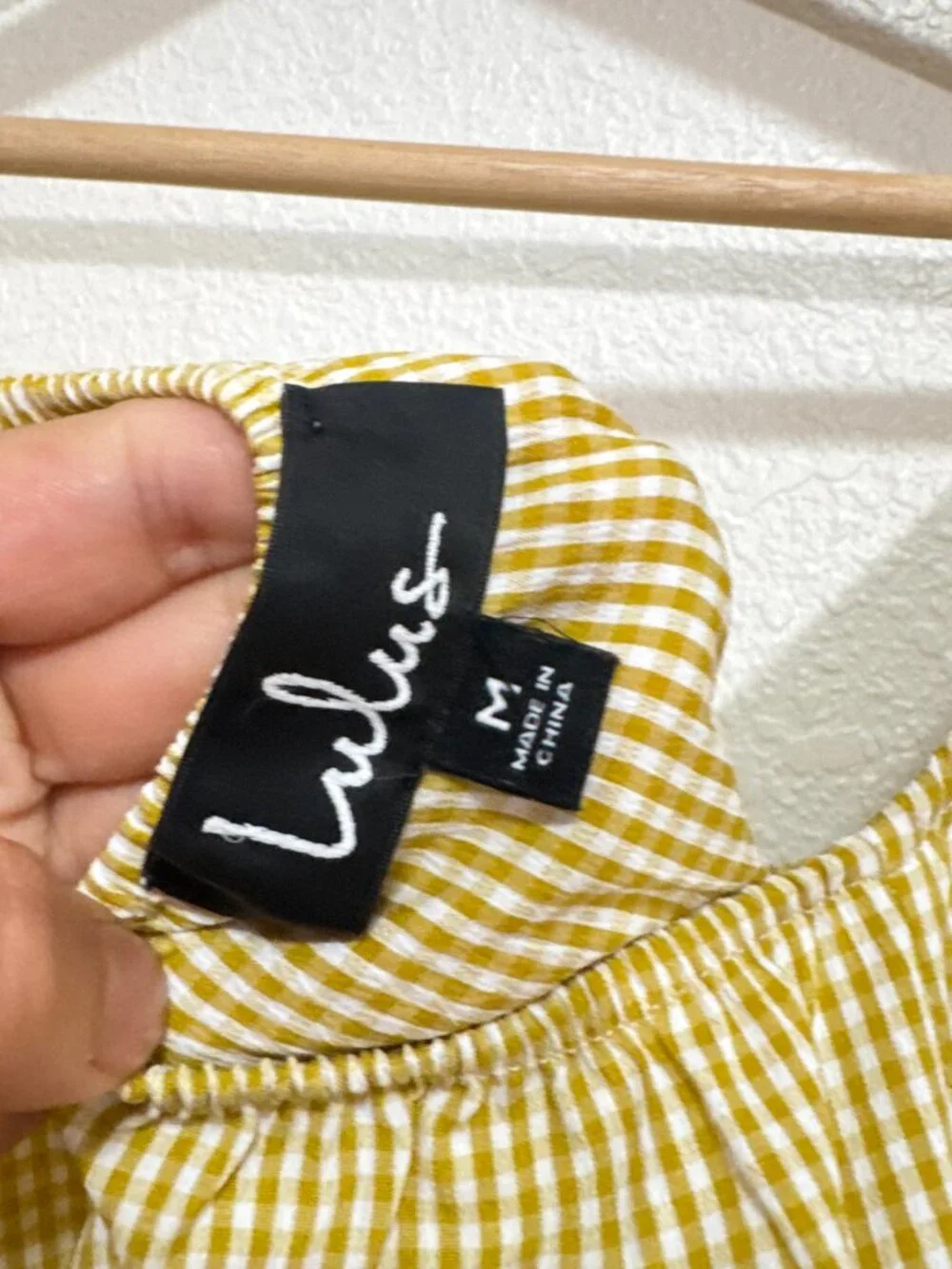 LULUS Lunch Date Mustard Yellow Gingham Bell Sleeve Mini Dress Medium - Picture 8 of 8